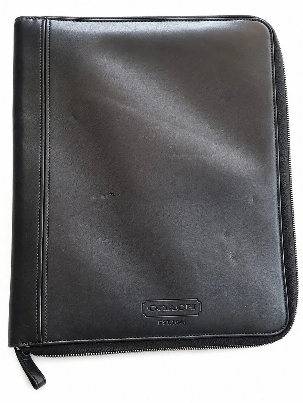 Coach Black Leather Zip Around Business Document Portfolio Organizer